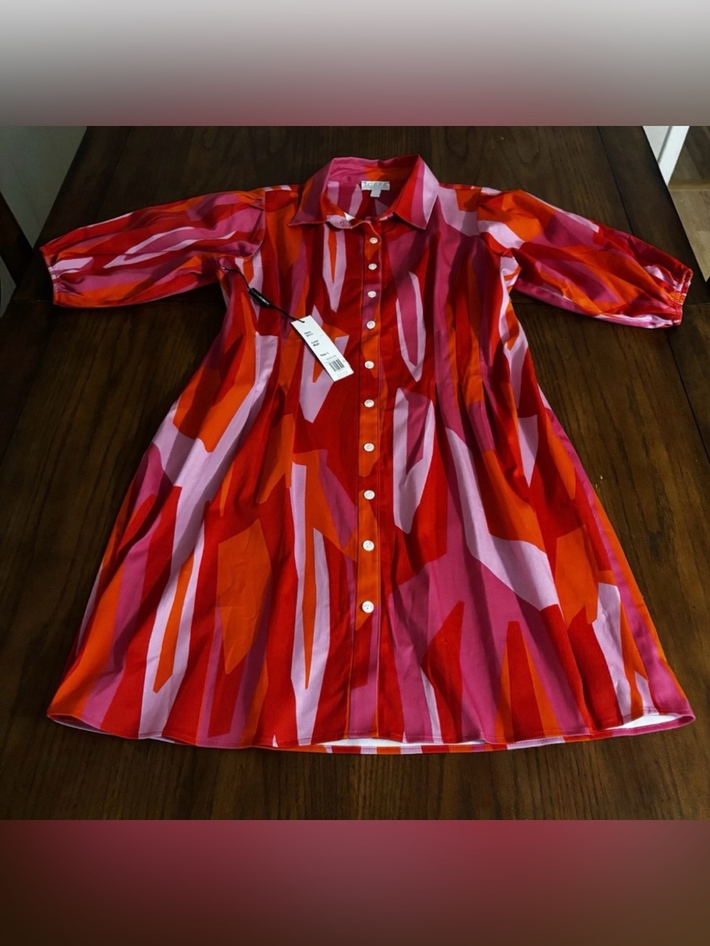 NWT Large SCAPA button down knee length  dress in orange/pink Lauren Perre - Picture 3 of 9